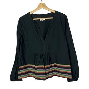 Lou & Grey Black Rainbow Stripe Peplum Hem Long Sleeve Blouse S